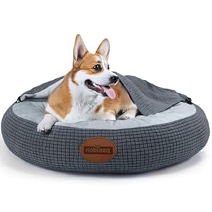 Nobleza Cama Perro con Manta, Cama Perros Medianos Lavable, Cama Gato con Cubierta de Cueva, Cama de Perro Redonda con Fondo Antideslizantes, M, 66cm
