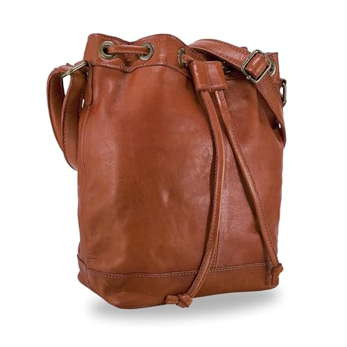 Gusti Leder Umhängetasche – Ivy Damen Handtasche aus Rindsleder in Braun, Vintage Bucket Bag mit verstellbarem Schulterriemen
