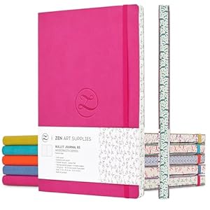 Cute Large B5 Dot Journal - Enjoy Bullet Journaling with a Soft Cover 7x10-inch, Non-Bleed Thick 120gsm Paper, Dotted Journal in Pink, Japanese Edge Motif, Faux Leather Lay Flat Dot Notebook