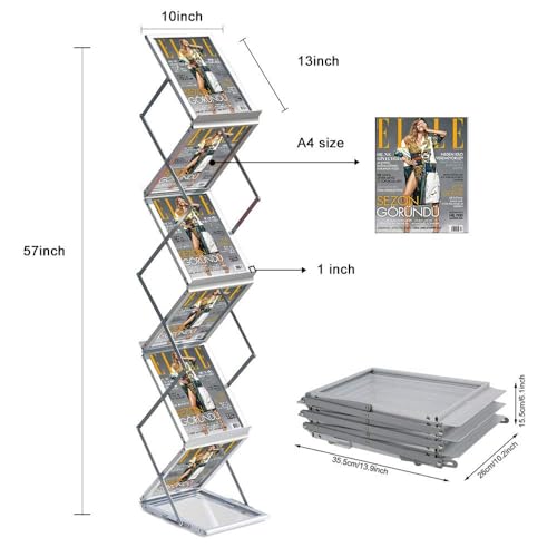 Miniatura 3 de Vaiigo Soporte Plegable Portátil Para Folletos De 36,5 X 25 X 155 Cm, Estantes De Doble Cara Con 6 Bolsillos, Revistero Negro, A4