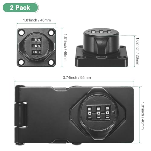 Image of M METERXITY 2-Pack Keyless Combination Lock, 3.7 inch Zinc Alloy Mechanical Password Twist Knob Hasp Locks Latch, 90 /180 Degree Barn Door Lock for Cabinet /Closet /Garage /Drawers /Garden [Black]