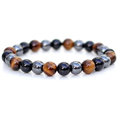 Triple Protection Bracelet Obsidian Tigers Eye Hematite Natural Gemstones Cover