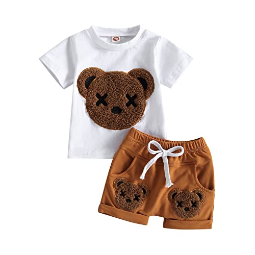WZTYYDS Toddler Baby Boy Summer Bear Outfits Short Sleeve Top and Shorts Casual Baby Boy Clothes Set 6 12 18 24 Months