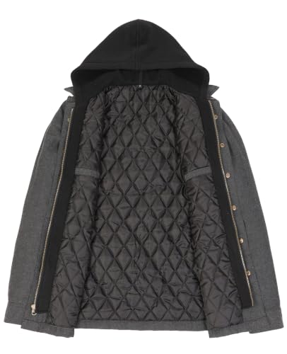 Image of ZENTHACE Men's Quilted Lined Hooded Plaid Jacket,Zipper & Snap Closure