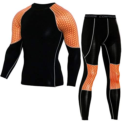 LHZTZKA Camiseta Hombre Deportiva Conjuntos Pantalones de Compresión Ropa Blusa de Manga Larga Blusa para Exteriores Transpirable Fitness Entrenamiento Mallas Bodies Deportes y Aire Libre S-3XL Cover