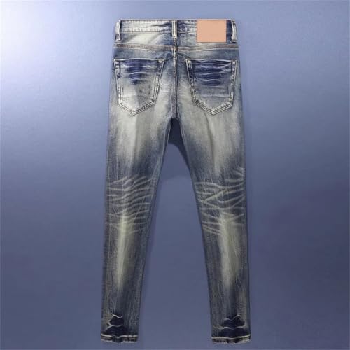Men's Italian Style Fashion Jeans Retro Washed Vintage Stretch Slim Fit Ripped Designer Denim Pants3