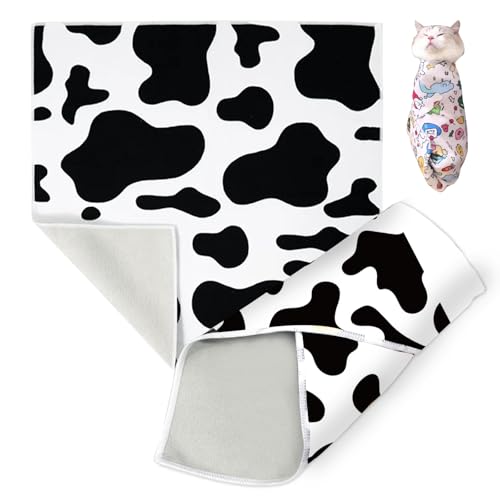 Image of Cat Grooming Wrap, Cat Wrap Self-Adherent, Anti-Scratch Anti-Bite, Anti-Escape Grooming Bag for Cats Nail Clipping, Ear Cleaning, and Teeth Brushing (19.7 x 19.7 inch Cow Pattern)
