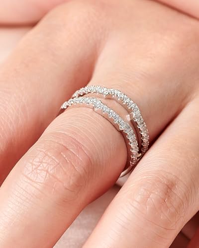 Cubic Zirconia Curved Wedding Band for Women Guard Ring Enhancers Engagement Ring 925 Sterling Silver/Rose Gold Plated/Yellow Gold Plated Size 5-10 6