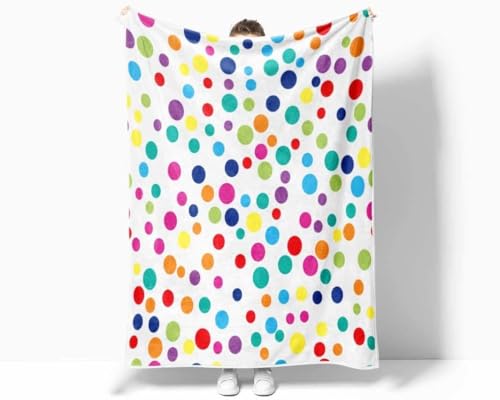 Image of Clolrful Polka Dots Rainbow Throw Blankets, White Modern Geometric Soft Cozy Flannel Warm Blanket for Bedroom Living Room Home, Plush Throw Blanket Camping Travel Couch Sofa Kids, 50 x 60