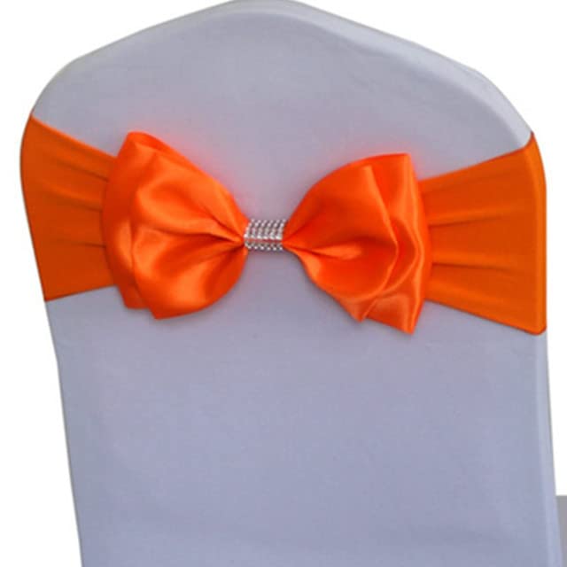 KALGHI 10 Pezzi 50 Pezzi Gratuiti Cravatta Elastica Spandex Fascia Fascia Fascia Con Fiocco Di Raso Decorazione Di Cerimonia Nuziale Del Partito Cravatta Fascia Nastro Nodo-Arancione,50pcs