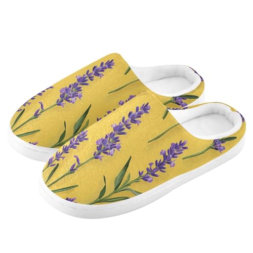 JUNZAN Unique Lavender Yellow Womens House Cotton Slippers Soft Memory Foam Bedroom Slippers for Outdoor Christmas Presents 6-74