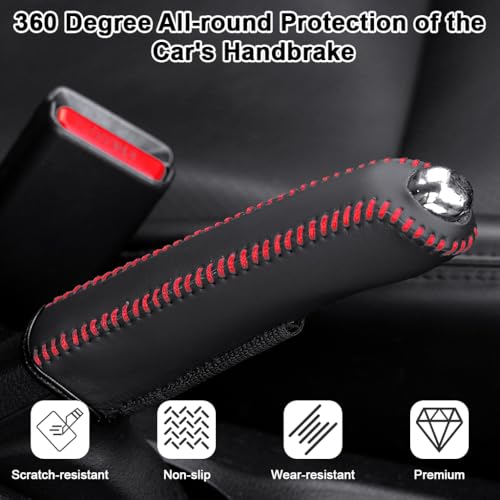 Image of STHIRA Car Handbrake Cover, Anti-slip PU Leather Parking Brake Cover with Stitching Details, Universal Slide-on Handle Brake Cover Handle Guards