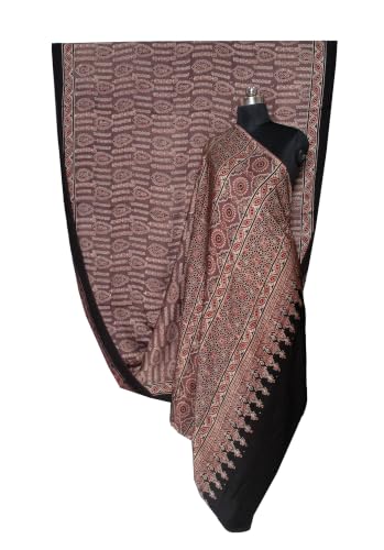 Image of Ethnics of Kutch Womenss Ajrakh Modal Silk Natural Dye Hand Block Print Saree with Blouse Piece - 5.5 Mtr Length