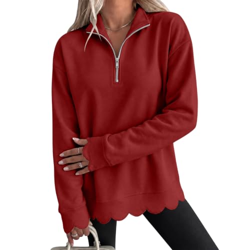 Scalloped Sweatshirt for Women 1/4 Zip Pullover Mockneck Sweatshirt - image 1