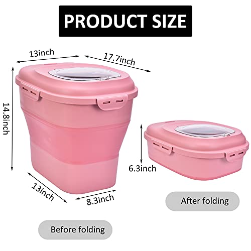 Panghuhu88 Foldable Rice Storage Container, 55 Lbs Large Pet Food Storage Container With Measuring Cup, Airtight Collapsible Dry Food Containers Bpa-Free (Pink) #TOP6