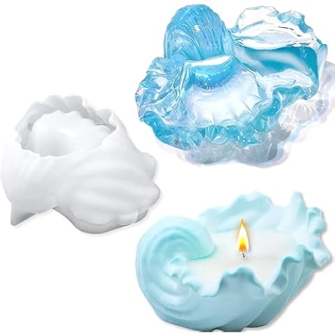 Megeladoty Large 3D Clam Shell Bowl Resin Molds – Ocean Wave Edges Tray Silicone Molds for for Epoxy Resin & Plaster – DIY Trinket Tray, Candle Holder, Planter Pot, Coastal Style Cover