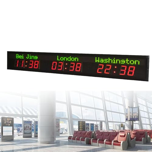 Grande orologio mondiale digitale a LED, orologio mondiale da parete con fusi orari 3/4/5/6, città modificabile, 5 livelli di luminosità, orologio con più fusi orari.,3City