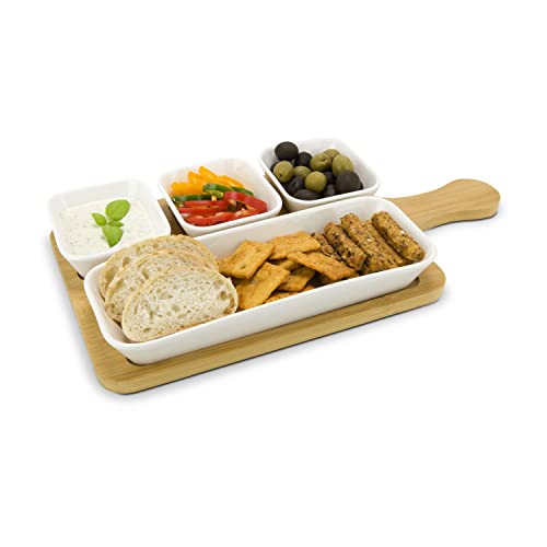 ROMINOX Quattro Bamboo - Juego de 5 cuencos de cerámica con asa para aperitivos, antipasti o tapas con salsas (35,5 x 18,5 x 3,7 cm) Cover