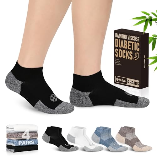 NOLUNT Diabetic Socks for Men 4 Pairs Low Cut Seamless Diabetic Socks for Men 9-12 10-13(Dark Blue+White+Coffee+Black-Large)