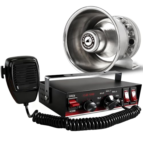 8Tones 200W Emergency Siren with PA - IP67 Waterproof Police/Fire Truck Siren Yelp/Wail/Hi-Lo Modes Includes Mic & Speaker for Vehicle PA System | 12 Volt Siren | Car Alarm Siren