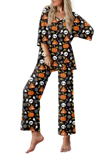 Ekouaer Lounge Sets for Women Short Sleeve Tops and Long Pants Pajamas Set
