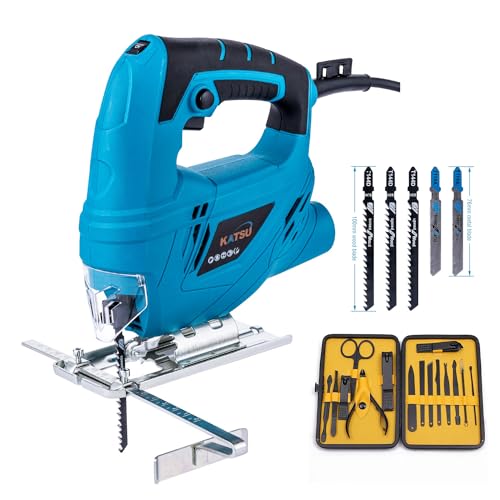 Electric Jigsaw KATSU 400W with 5 Blades and Small Gift, Variable Speed, for Plastic Wood Steel Cutting 1 Electric Jigsaw KATSU 400W with 5 Blades and Small Gift, Variable Speed, for Plastic Wood Steel Cutting