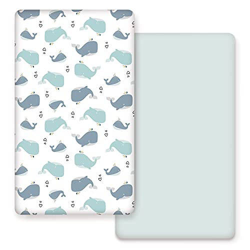 Image of Stretchy Ultra Soft Jersey Knit Fitted Crib Sheets Set 2 Pack,Fits All Standard Crib Mattress Pads, Lovely Whale for Girls and Boys