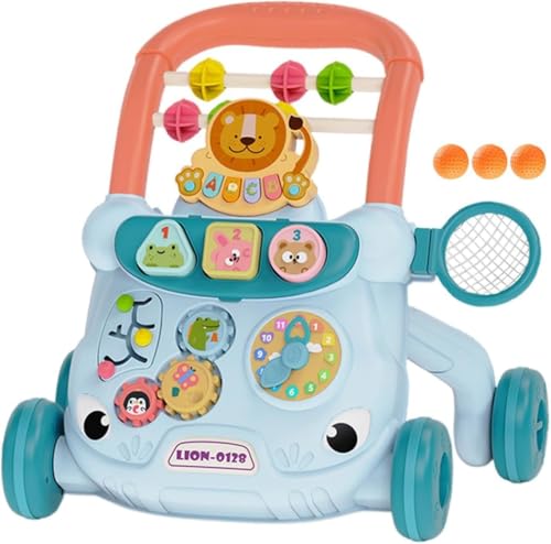 Marysea ベビーウォーカー、赤ちゃん、幼児、子供用、シート、歩行訓練玩具、歩行補助、転倒防止、音楽付き、多目的、教育ゲーム、能力開発、女の子、男の子、室内ゲーム、ベビーシャワー、誕生日プレゼント (ブルー)