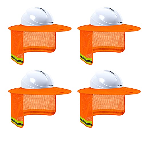 Image of Hard Hat Sun Shade - High Visibility Visor Neck Shade With Reflective Strip, Full Brim Accessories for Men & Women (Hat Not Included), Orange, 4 Pack