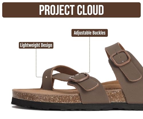 Image of Project Cloud 100% Genuine Leather Womens Sandals -Lightweight Womens Slides Memory Foam Insole & Cork Footbed Sandals Women - Non-Slip Beach Essentials Summer Sandals for Women 2026 (Lian)