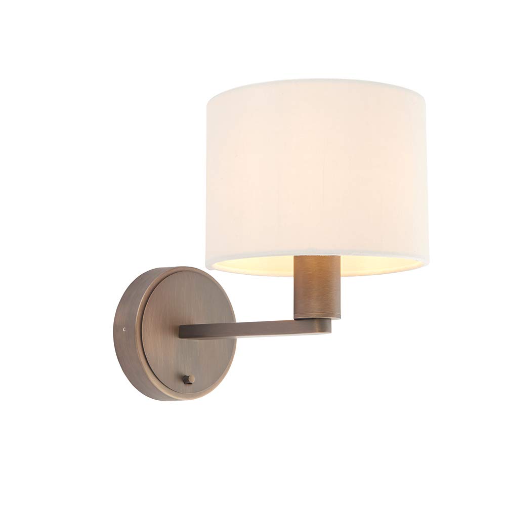 National Lighting Ben Modern Marble Fabric Shade Dark Antique Bronze Bedside E14 LED Compatible Reading Wall Light with Toggle Switch