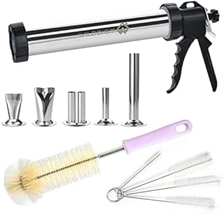 WILDDIGIT 2LB Professional Jerky Gun Kits, Sausage Stuffer, Stainless Steel Jerky Maker, Jerky Shooter, 2 Pound Easy Clean Beef Jerky Making Gun with 5 Nozzles and 5 Cleaning Brushes