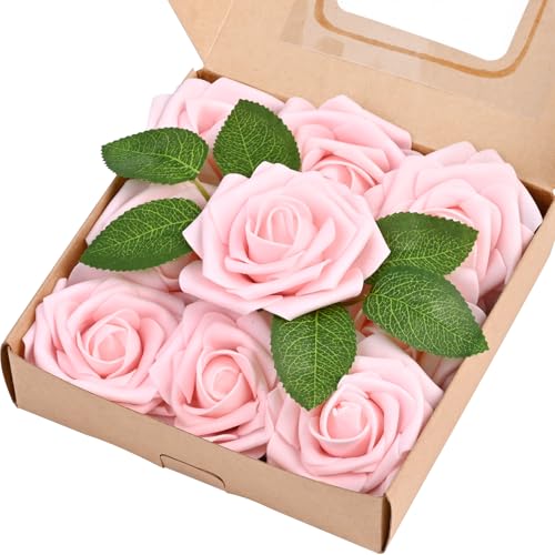 Siyaluens 9 Pcs Foam Fake Roses with Stems Artificial Flowers for Wedding