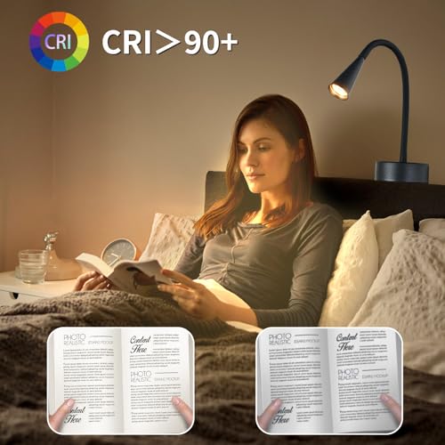 Image of Black Headboard Reading Light, No Drilling Wall Mounted Reading Lights for Bedside, Book Light for Bedtime Reading, Buttonless Dimmable Reading Lamp, Movable Gooseneck Reading Sconces for Bedroom