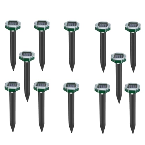 Machify 12 repelentes solares de topos para jardines y granjas, forma octogonal, disuasorio ultrasónico de serpientes y pájaros, cobertura solar de patio al aire libre