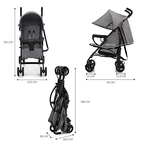 Kinderkraft TIK Kinderwagen, Liegebuggy, Sportwagen, Leicht - 6,5kg, Drehbare Vorderräder, Verstellbarer Griff, Stufenlose Einstellung der Rückenlehne, Schnelles Zusammenklappen, bis zu 17kg, Grau
