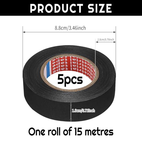 5 Stück KFZ Gewebeband, Auto Kabelbaum Filzband Selbstklebend, Gewebeband Panzerklebeband, Hitzebeständiges Kabelbaum Filzband Isolierband,Isolierband Schwarz für Kabelbäume Elektrisches Klebeband
