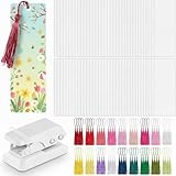 Fuyoooo 101 Pcs DIY Bookmark Making Kit Bookmark Laminating Pouches 5 Mil Hot Laminator Sleeves with Rainbow Tassels and Puncher Fit Most Pouch Laminating Machines Easter Gift(2.36 x 6.3 Inch)