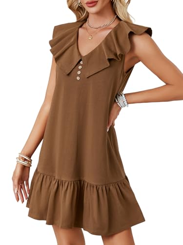 Image of LYANER Women's Summer Dress | Ruffle Hem, Button, Sleeveless Tank, V Neck, Casual Smock, Boho, Mini, Beach