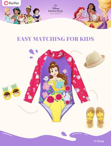 Image of Disney Frozen Stitch Princess Minnie Mouse Girls Swimsuit Long Sleeve Rashguard UPF 50 One Piece Bathing Suit Size 3M-13Y
