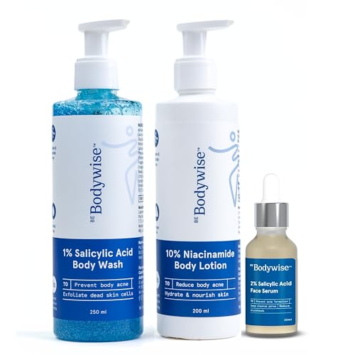 Image of Be Bodywise 1% Salicylic Acid Body Wash, 10% Niacinamide Face & Body Lotion & 2% Salicylic Acid Face Serum | Prevents Body Acne, Exfoliates & Promotes Glowing & Radiant Skin | 480 mL