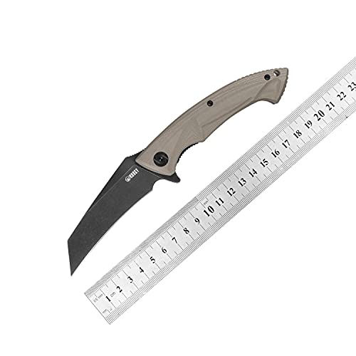 Kubey Ku212 Folding Pocket Knife With Clip, Glass-Filled G10 Handle, 3.4" Tantopoint D2 Steel Blade, Ceramic Ball Bearing Washer Via Flipper And Liner Lock (Khaki/Blacktitanium^bursh) #TOP5