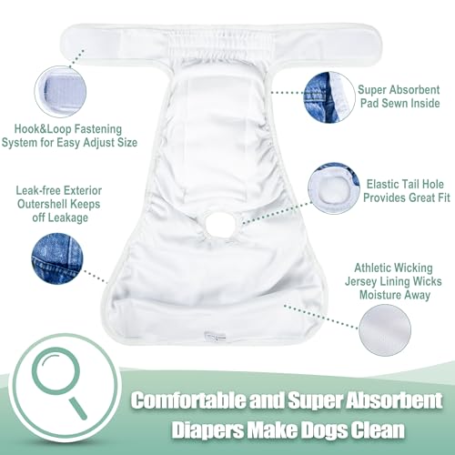 Image of wegreeco Washable Female Dog Diapers Highly Absorbent Reusable Diapers for Dog in Heat Period, 3 Pack (Blue Jeans, X-Large)