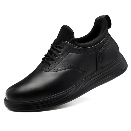 Non Slip Work Shoes for Mens Slip On Sneakers Waterproof Casual Air Cushion Footwear Slip Resistant Classic Walking Dress Shoes Black