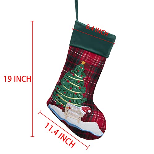 Gex Family Christmas Stockings Set Of 6 20" Embroidered Plaid Velvet Red Green Patterns Decor Hanging Ornament Fireplace Xmas Tree Holiday Party Decoration (6 Pack) #TOP3