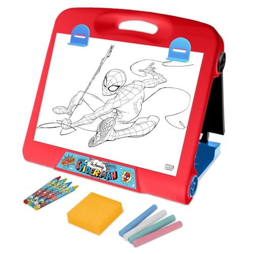 Spiderman Chevalet de table double face 2 en 1 | Tableau blanc et tableau noir pour enfants | Tableau à dessin, écriture et apprentissage | Portable, pliable et facile à ranger | Jouet créatif pour – vue 2
