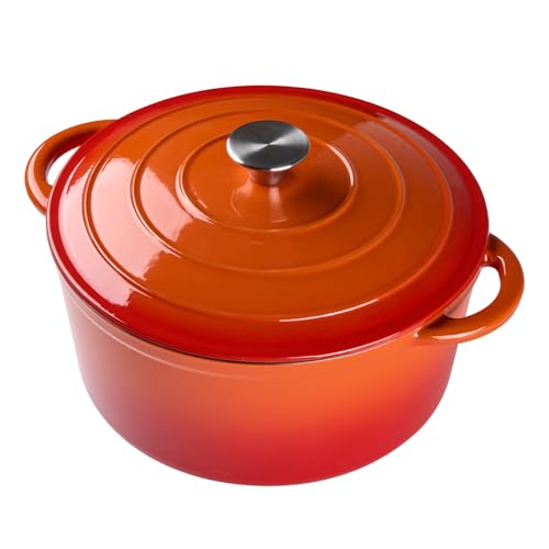 Warmiehomy Enamelled Cast Iron Pot with Lid,Orange 6L Non Stick Deep Dutch Oven,Ovenproof Casserole Pot Cooking Stockpot for Induction and Oven Safe,28cm