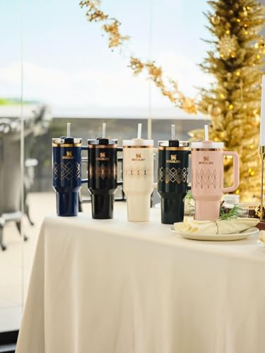Image of Stanley Quencher H2.0 Tumbler with Handle & Straw 40 oz Deco Collection | Twist On 3-Way Lid | Cupholder Compatible for Travel | Insulated Stainless Steel Cup | BPA-Free | Black Gloss Deco