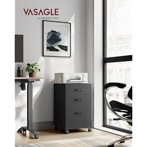 VASAGLE File Cabinet, 3 Drawers Filing Cabinet for Home Office, with Wheels, for A4, Letter Sized Documents, Hanging File Folders, Ink Black UOFC065B16 VASAGLE File Cabinet 3 Drawers Filing Cabinet for Home Office with Wheels for A4 Letter Sized Documents Hanging File Folders Ink Black UOFC065B16