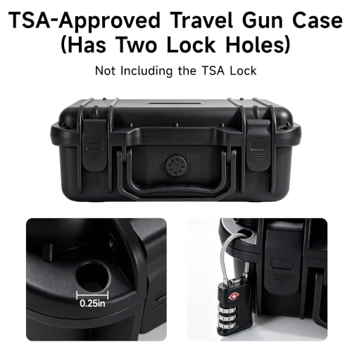 Image of TSA Approved Gun Pistol Case Waterproof Handgun Case with Pre-Cut EVA Foam Shockproof Travel Carrying Hard Shell Case Included Silica Gel Canister, Black